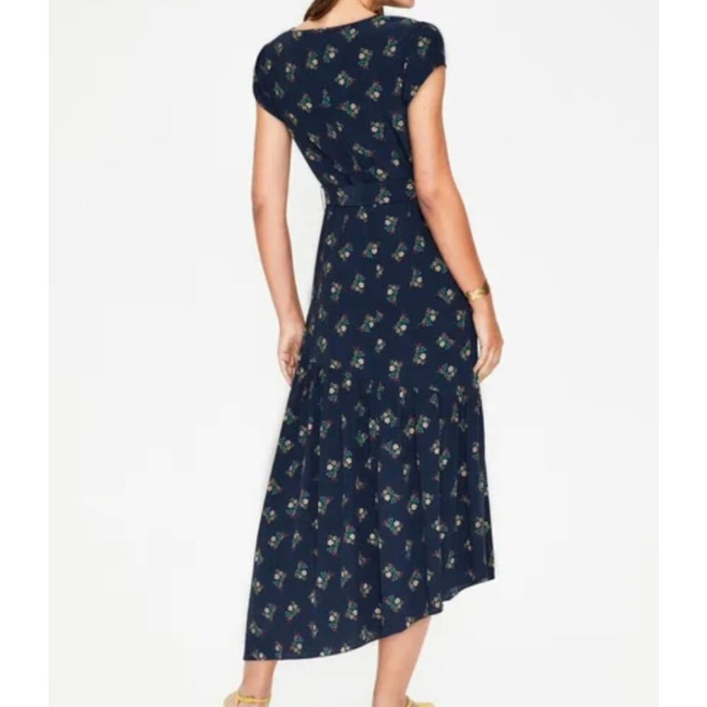 Boden Amy Wild Posey Midi Dress Dark Floral Tiered Asym Flowy Cap Sleeve Wms 8